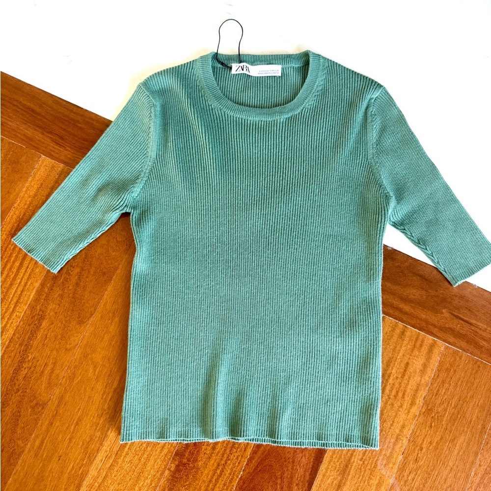 ZARA Women Ribbed Top Blouse Shirts ๐ pistachio green color Size S layer top - Picture 6 of 14